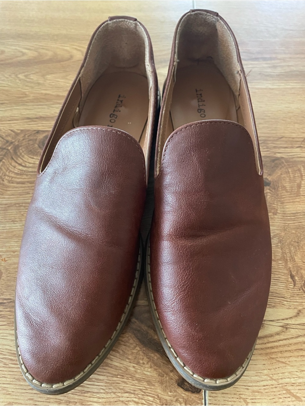 Indigo Chestnut Brown Leather Slip-On Loafers for Men